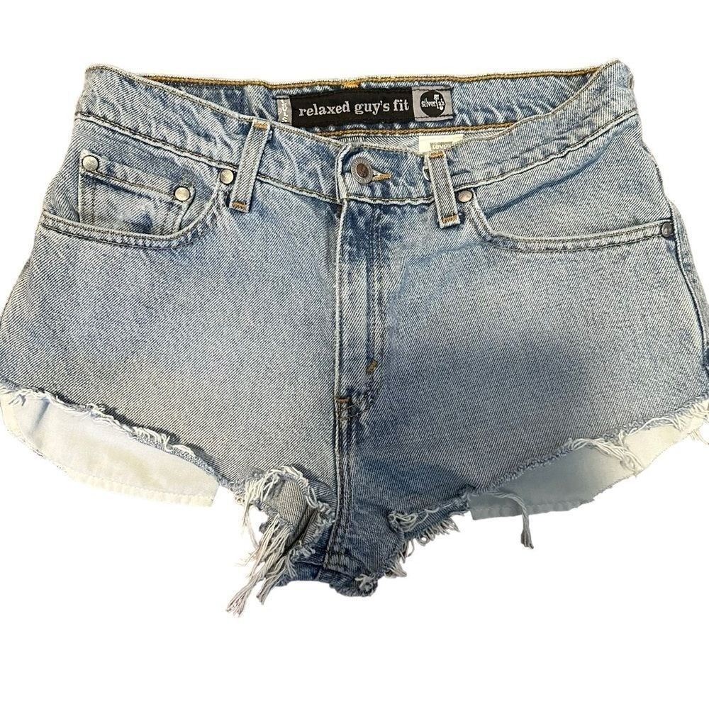 Levi's SilverTab Relaxed Guys Fit Shorts Light Blue L Women Cutoff Denim Vintage
